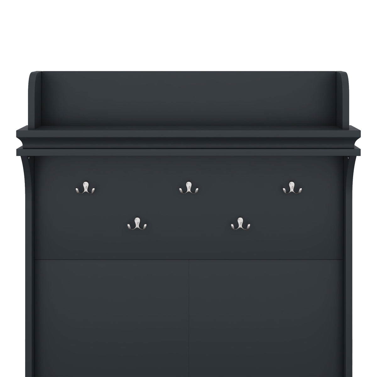 Hall tree with storage desk, entrance desk with drawers and 5 hooks, display rack, dark blue