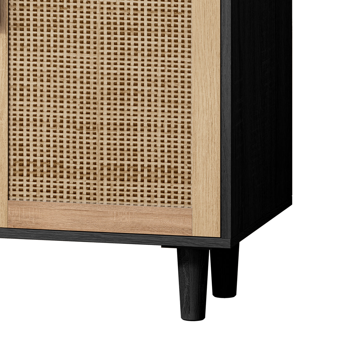 62.20"Elegant and Functional 4-Door Rattan Decorative Storage Cabinet,for Bedroom,Living Room,Office,Easy Assembly,Black