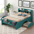 Lit plateforme double en bois avec 2 tiroirs, tête de lit et pied de lit de rangement, vert foncé
