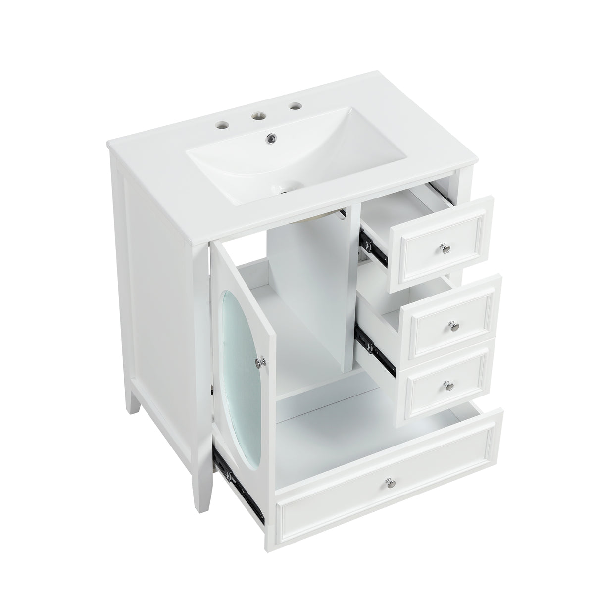 30" Bathroom Vanity with Sink, Bathroom Vanity Cabinet with Three Drawers and Door, Solid Wood and MDF, White