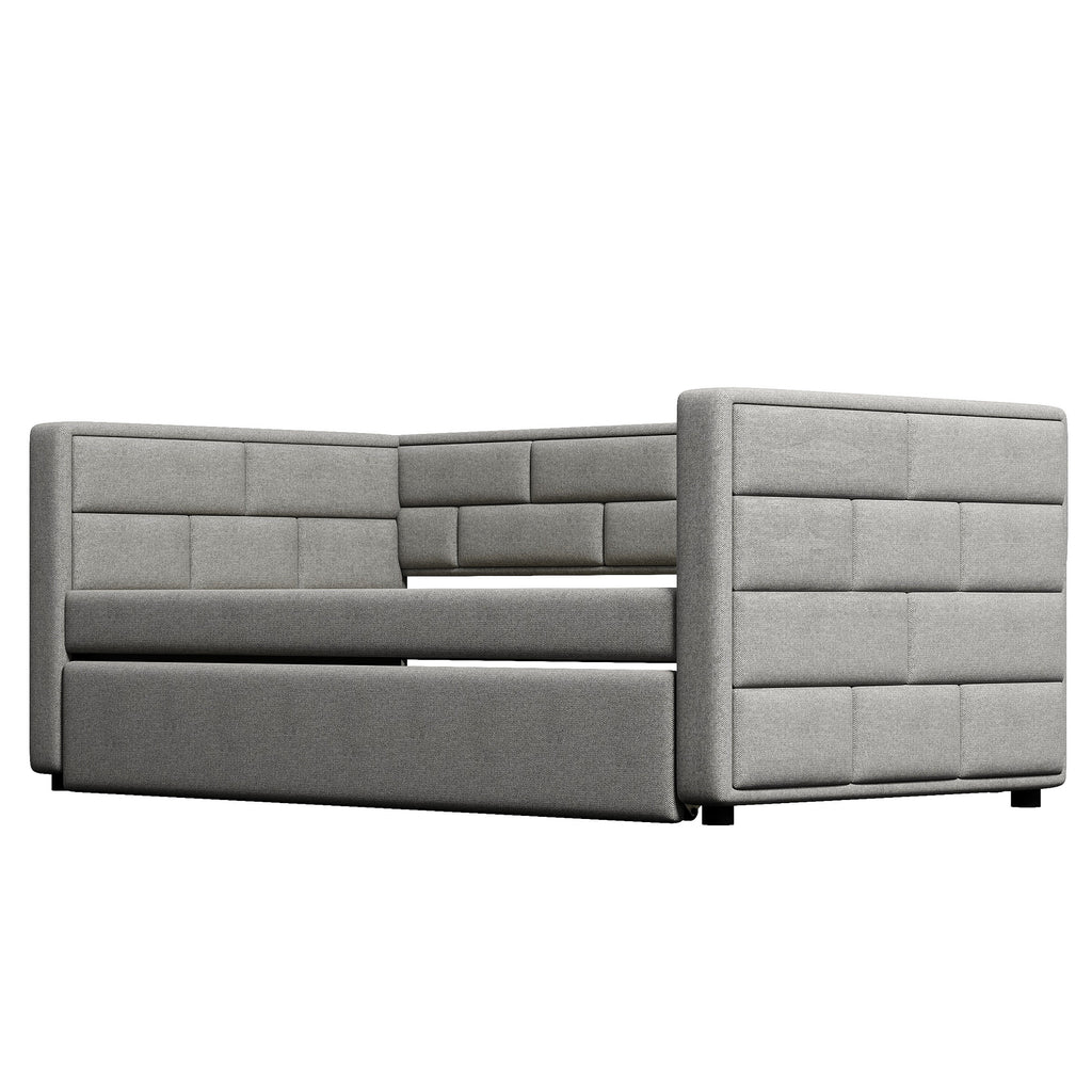 Twin Size Daybed with Trundle  Upholstered Daybed with Padded Back  Gray