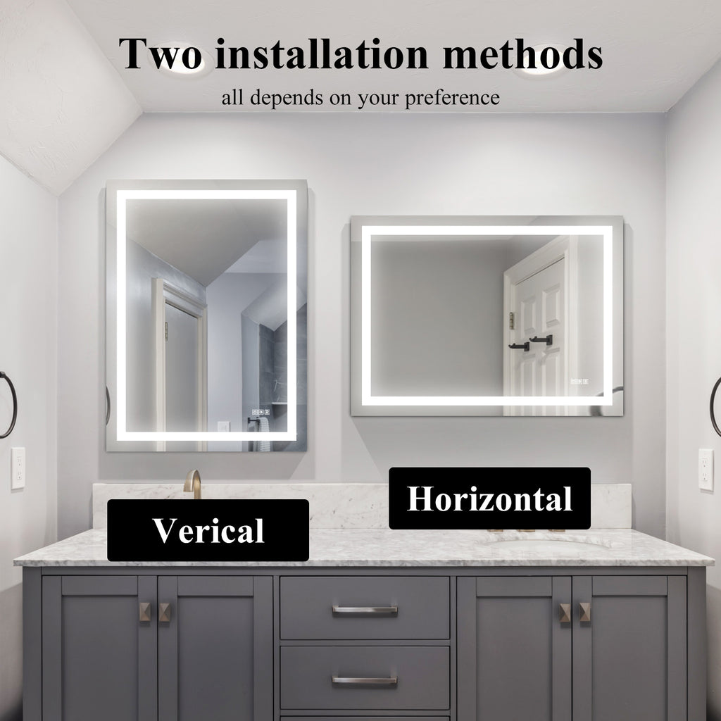 Miroir de salle de bain LED 48 x 36 pouces avec éclairage, anti-buée et intensité réglable, pour coiffeuse de salle de bain