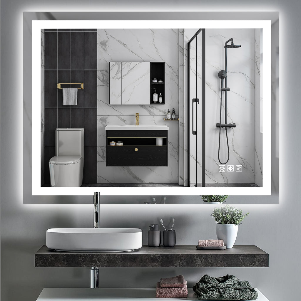 Miroir de salle de bain LED 48 x 36 pouces avec éclairage, anti-buée et intensité réglable, pour coiffeuse de salle de bain