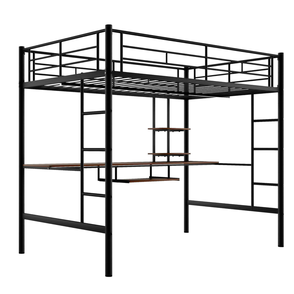 Loft Bed with Desk and Shelf   Space Saving Design Full Black