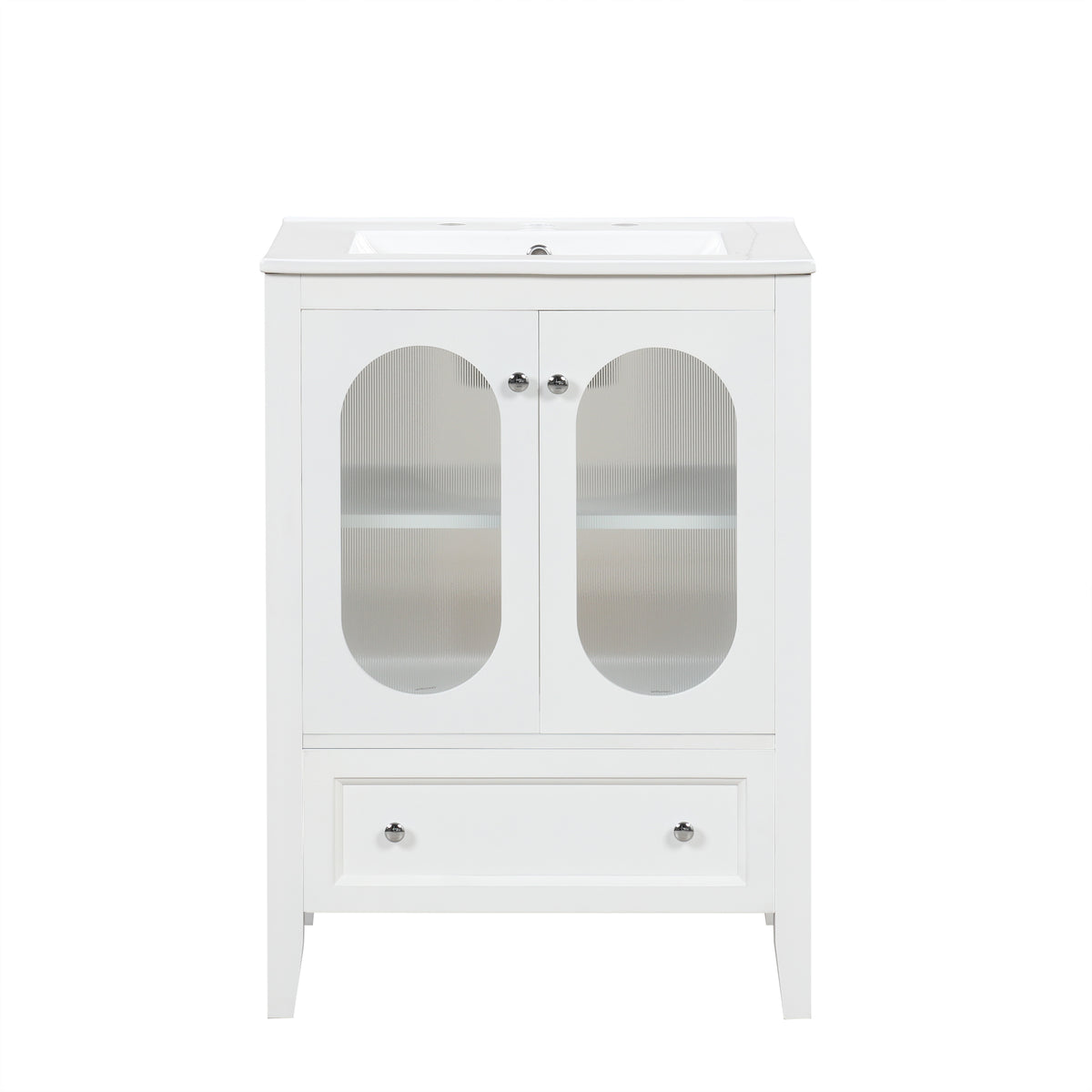 24" Bathroom Vanity with Sink, Bathroom Vanity Cabinet with One Drawer and Doors, Adjustable Shelf, Solid Wood and MDF, White