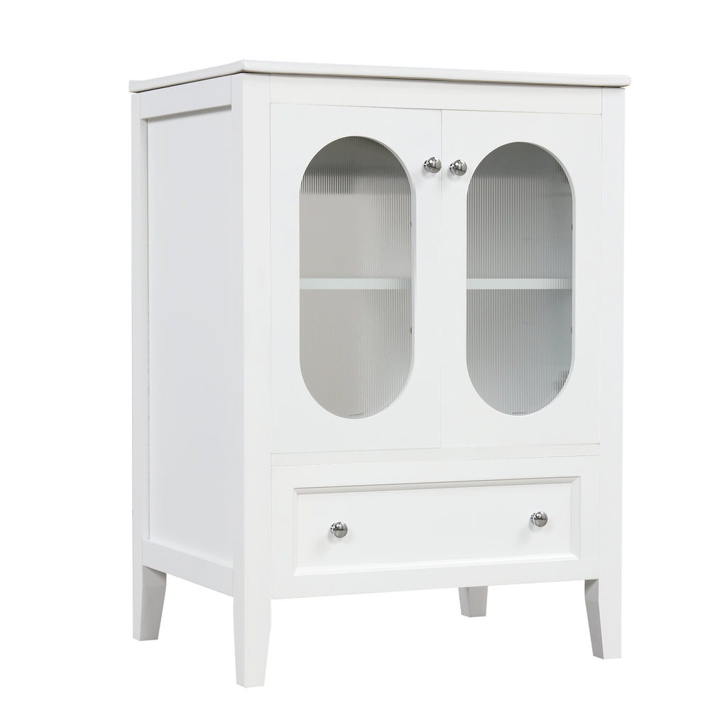 24" Bathroom Vanity with Sink, Bathroom Vanity Cabinet with One Drawer and Doors, Adjustable Shelf, Solid Wood and MDF, White